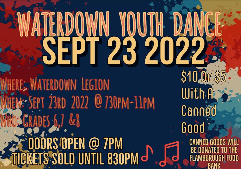 Waterdown Youth Dance Sept 23rd Allan A. Greenleaf Elementary School