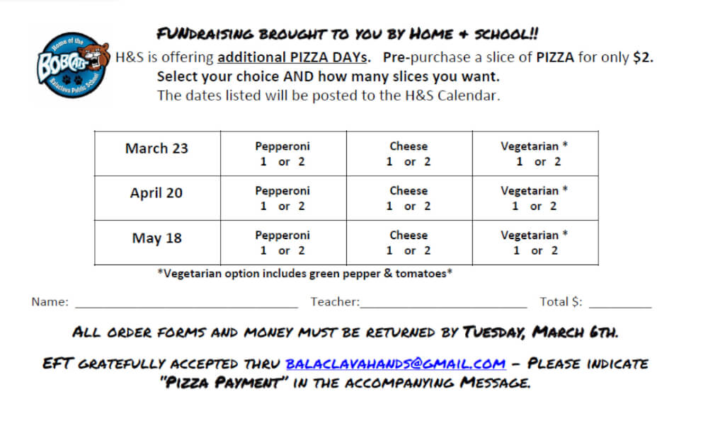 Additional H&S Pizza Days Balaclava Elementary School