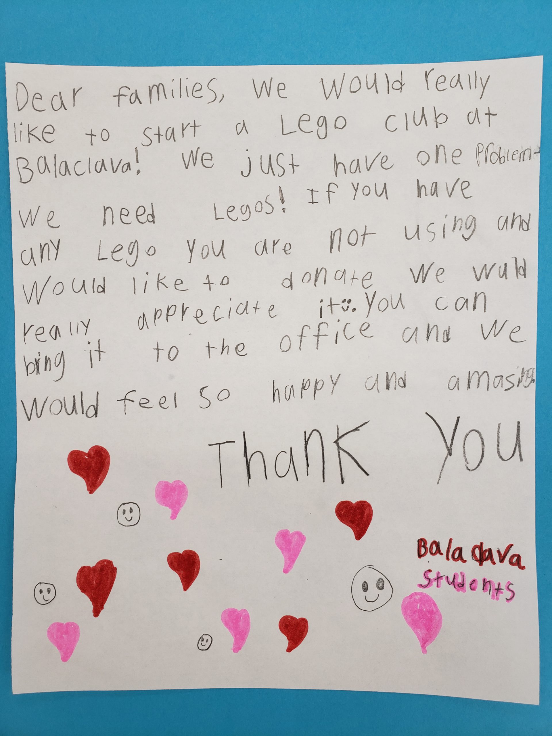 Our Lego Club Needs Lego! Balaclava Elementary School