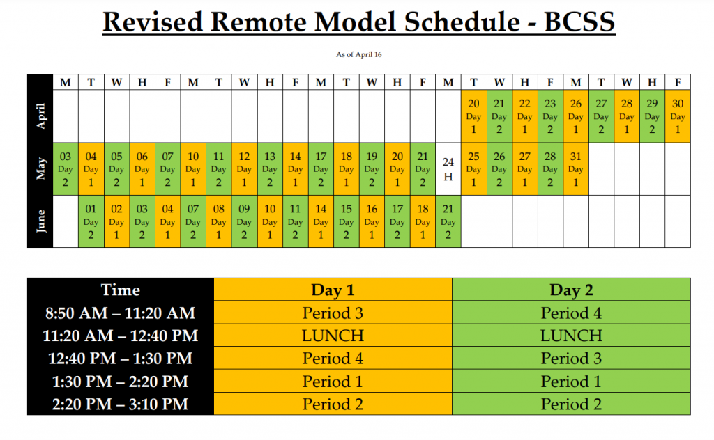 Remote Learning Schedule – Revised April 20th | Bernie Custis Secondary ...