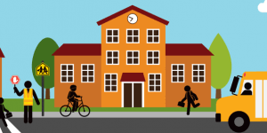Illustratoin of children going to school