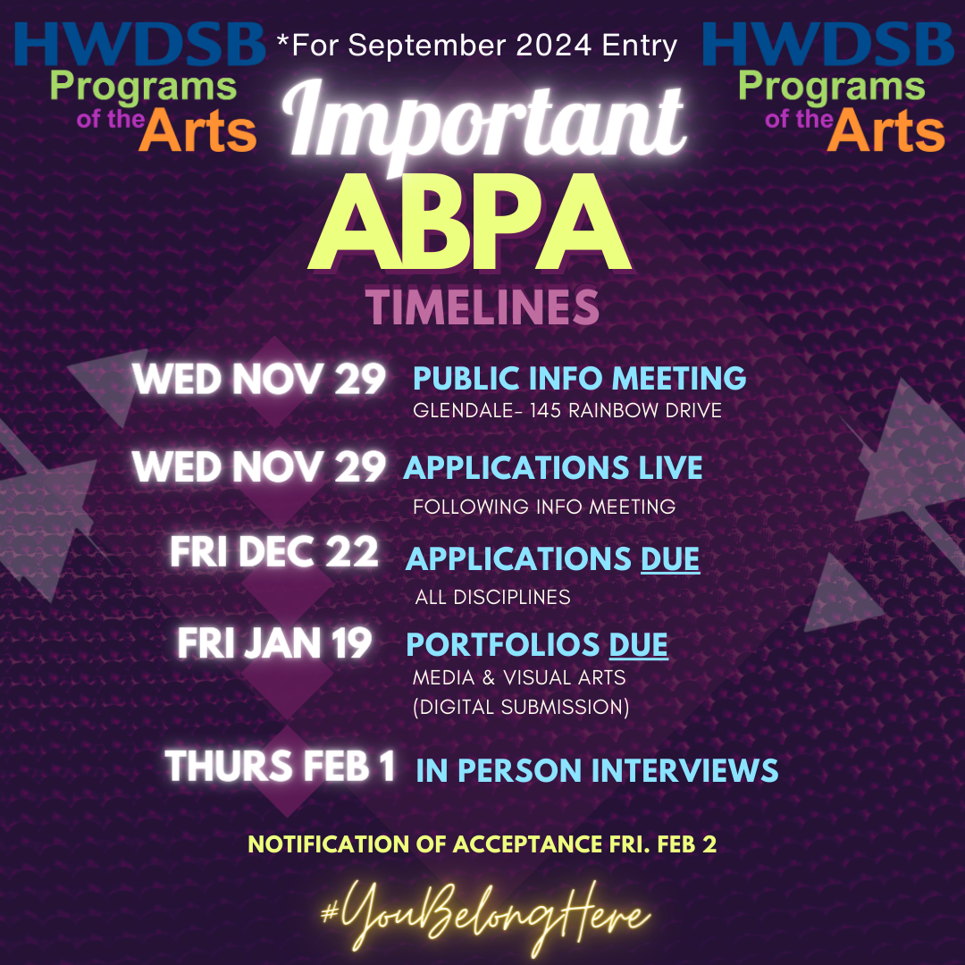 Audition Based Performing Arts Important Dates for 2025/2025