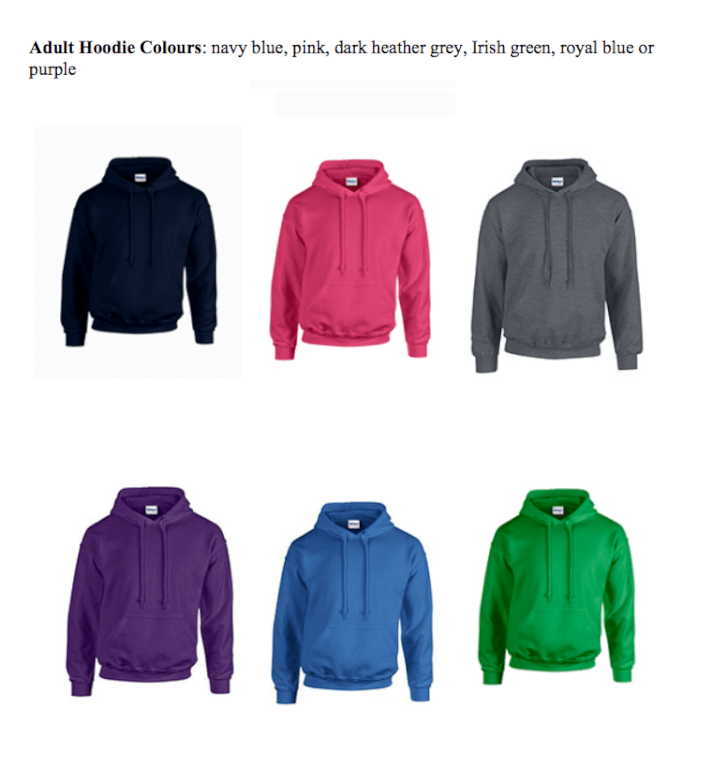 Adult Hoodie Colours