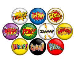 Comic wording like Boom, Ka-pow etc