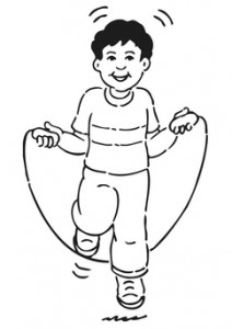 Cartoon of boy skipping 