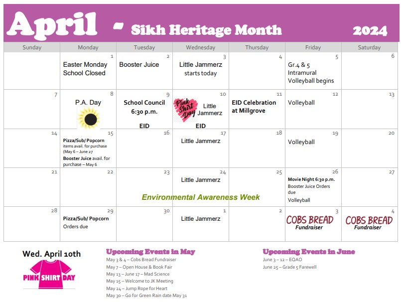 Millgrove Updates April Calendar Millgrove Elementary School