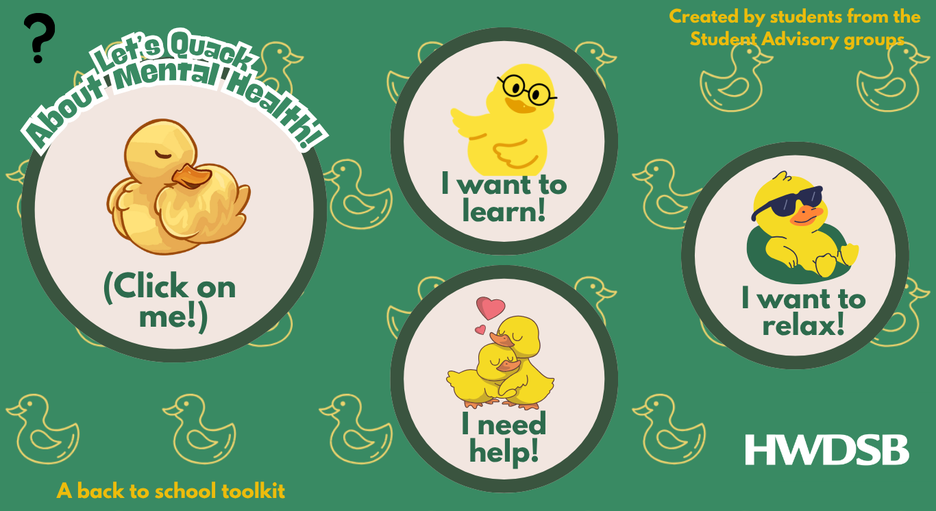 This is the landing page to the Student created mental health toolkit