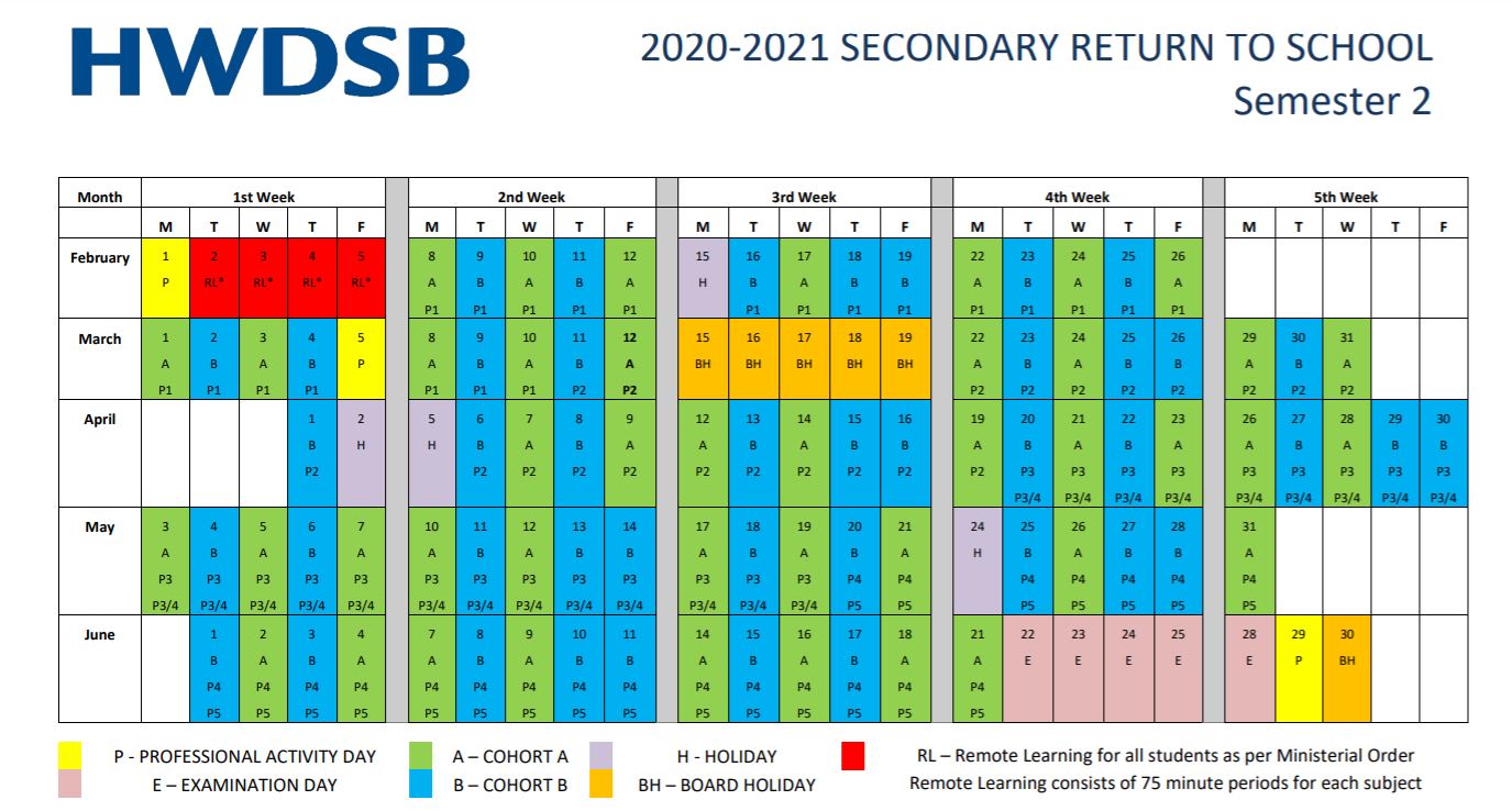 Sem 2 Calendar Waterdown District High School
