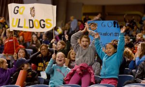 Hamilton. Ontario, Wednesday, November 16,2016 - Nearly 12,000 kids crammed First Ontario Centre for the annual Bulldogs school day game, against Niagara Ice Dogs. The kids erupt in the first period when the Dogs score. Photo by: Barry Gray,The Hamilton Spectator. For story by: Teri Pecoskie