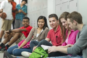 Diverse high school students in the hallway