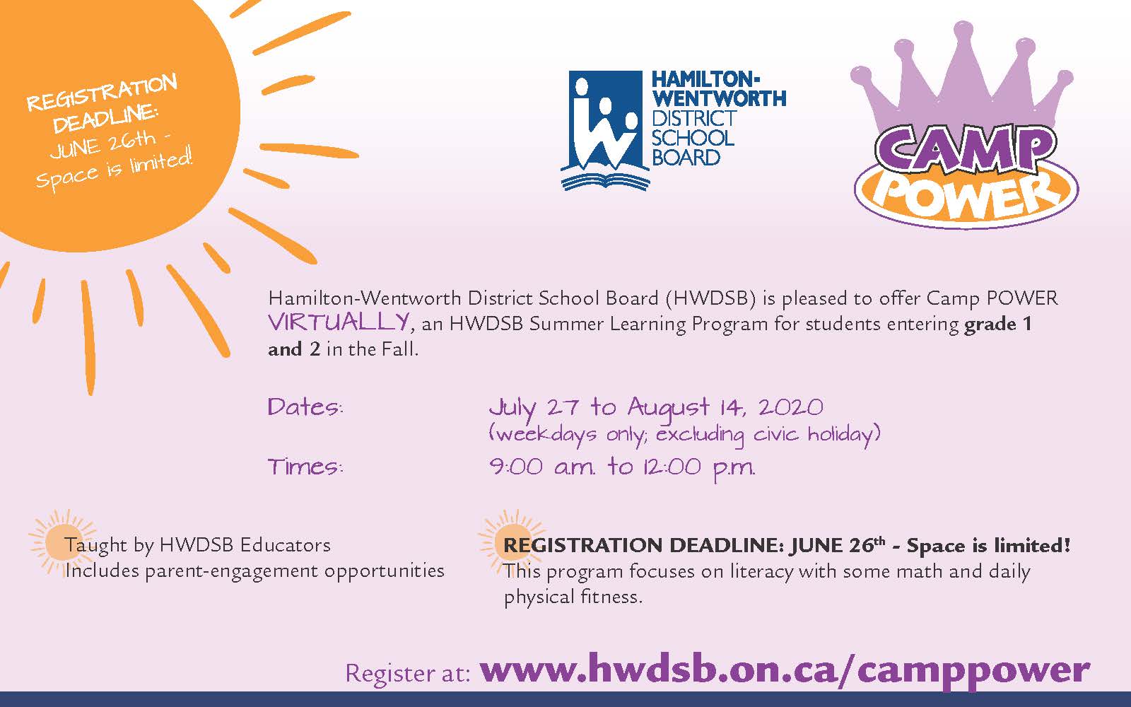 Camp Power Registration HamiltonWentworth District School Board