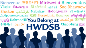 you belong at hwdsb with people and greetings in many languages