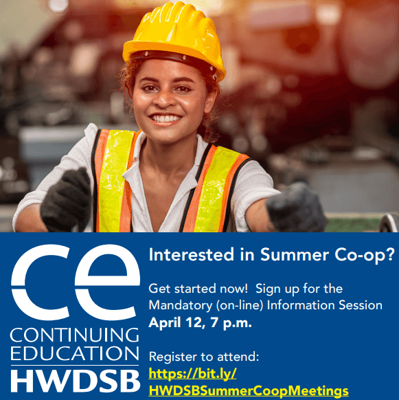 Summer CoOp Information Session for Secondary Students Hamilton