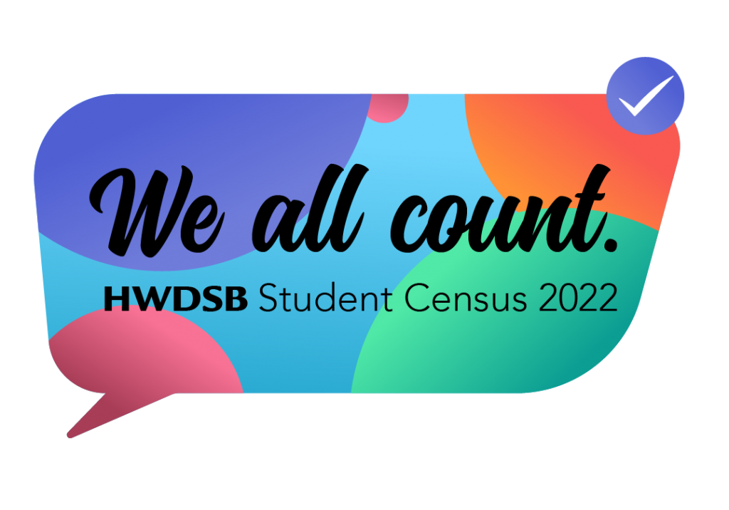 HWDSB Student census logo 2022, reading We all Count.