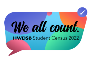 HWDSB Student census logo 2022, reading We all Count.