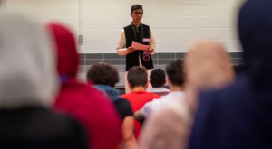 Shayyan Husein led a prayer for the students observing Eid al-Fitr at an event at Waterdown High in May.