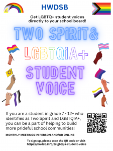 Two Spirit and LGBTQIA Student Voice flyer image