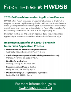 french immersion important dates