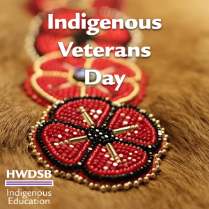 Beaded poppy with words Indigenous Veterans Day
