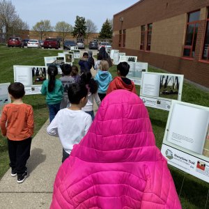 students walking on storytime trail
