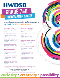 grade 7 and 8 info nights flyer, find a full list on the webpage