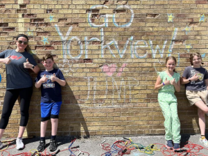 Organizer Katie Grantham, Will Harper, Sienna Vermeer and Ainslie Strutt at Yorkview Elementary School’s 2023 Jump Rope for Heart fundraiser for the Heart and Stroke Foundation.