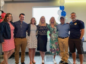 Seven high school phys-ed teachers are retiring from Hamilton-Wentworth District School Board this year: (from left) Jeannine MacIsaac of Waterdown, Paul Guagliano of Westmount, Jackie Brown of Sherwood, Nancy Holmes of Westmount, Cindy Myers of Westdale, Mike McKague of Nora Frances Henderson and Bob Gardiner of Dundas Valley.